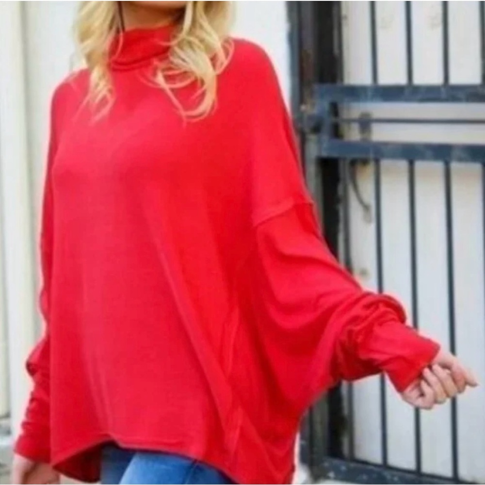 Free People Red Oversized Turtleneck Sweater